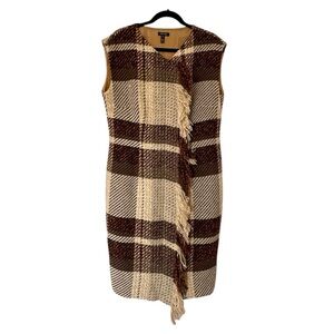 ESCADA Brown Caramel Plaid Wool Blend Sleeveless Dress with Fringe US size 12